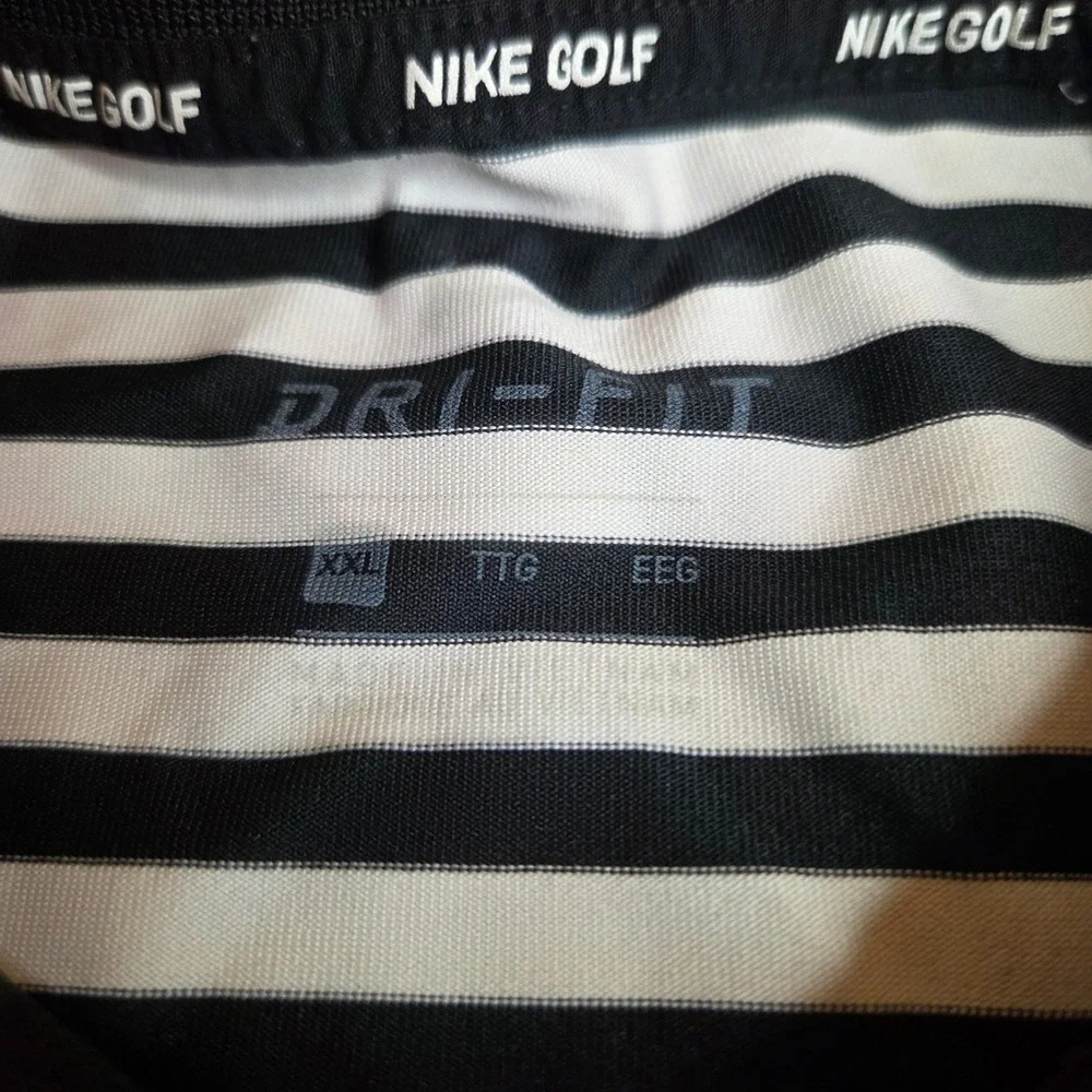 Nike Golf Dri-FIT Polo Shirt XXL Black & White Striped Golfing‎